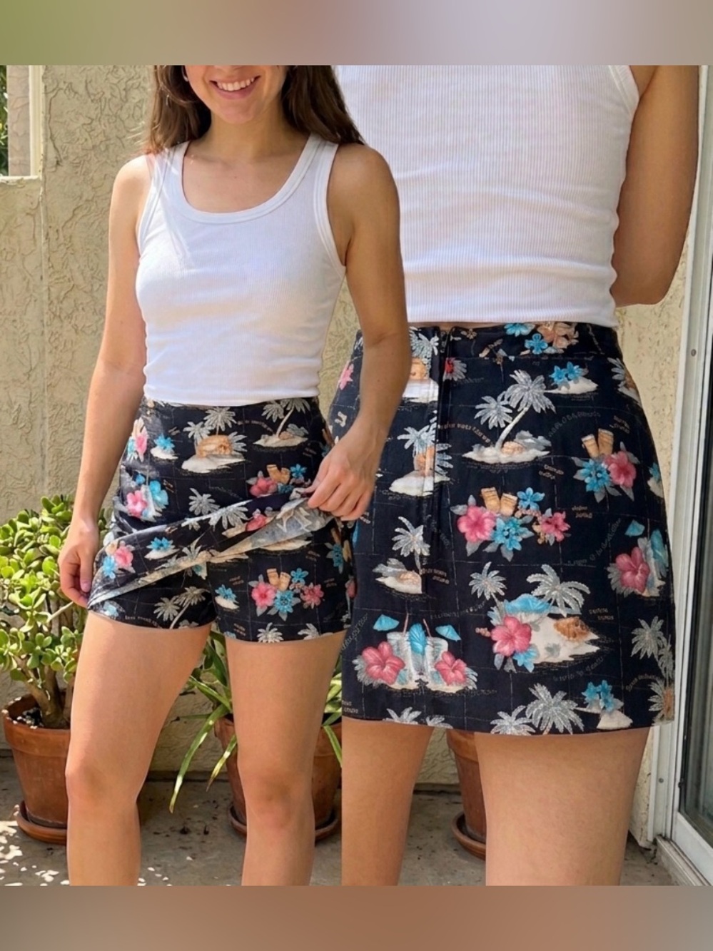 Vintage 90s La Cabana Hawaiian Tropical Skort Rayon Novelty Print Skirt Size 8